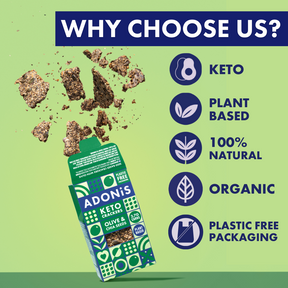Why choose ADONiS: keto, plant based, natural, organic, plastic-free packaging